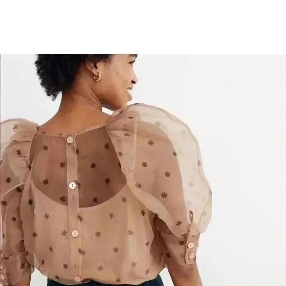 Madewell Baum Und Pferdgarten Maiko Puff-Sleeve Sheer Dot Blouse Small l US 6 - Picture 4 of 7